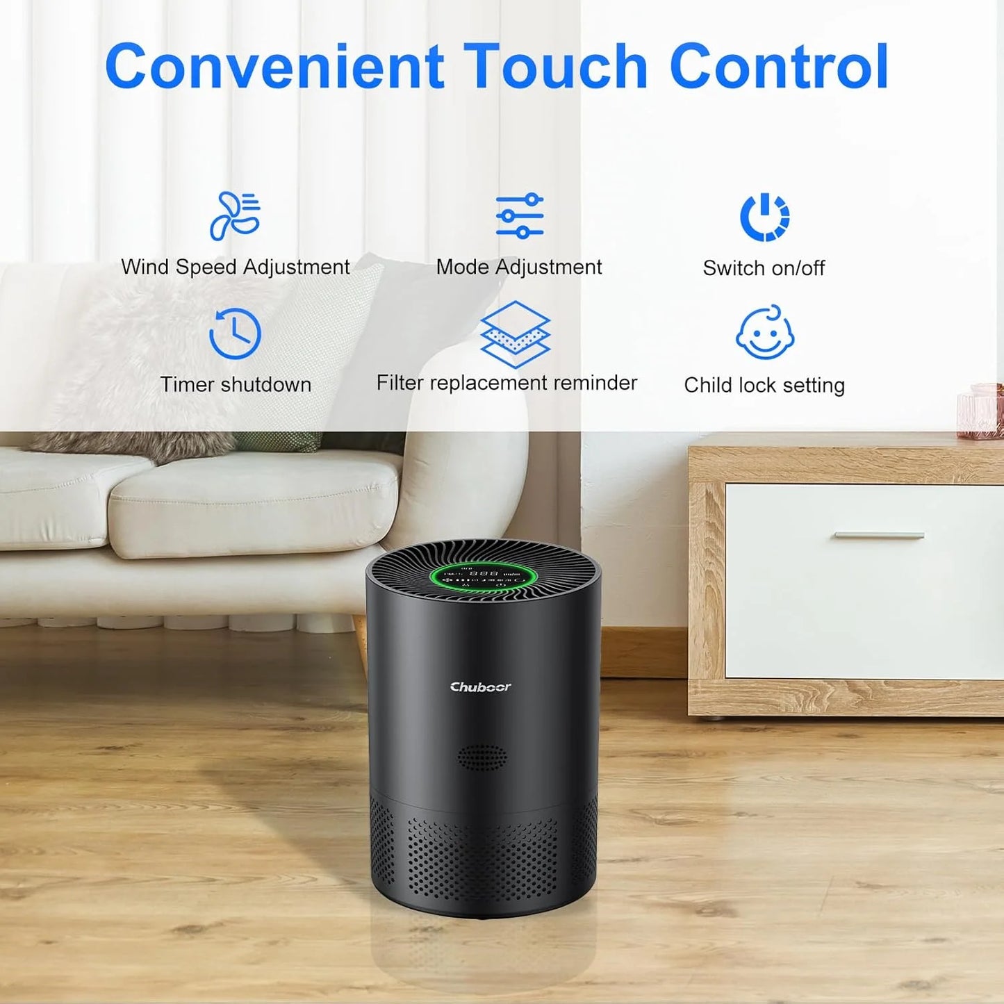 Chuboor H13 True HEPA Air Purifier for Home Bedroom Office