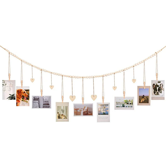 Wooden Bead Garland Hanging Photo Display Boho Wall Decor
