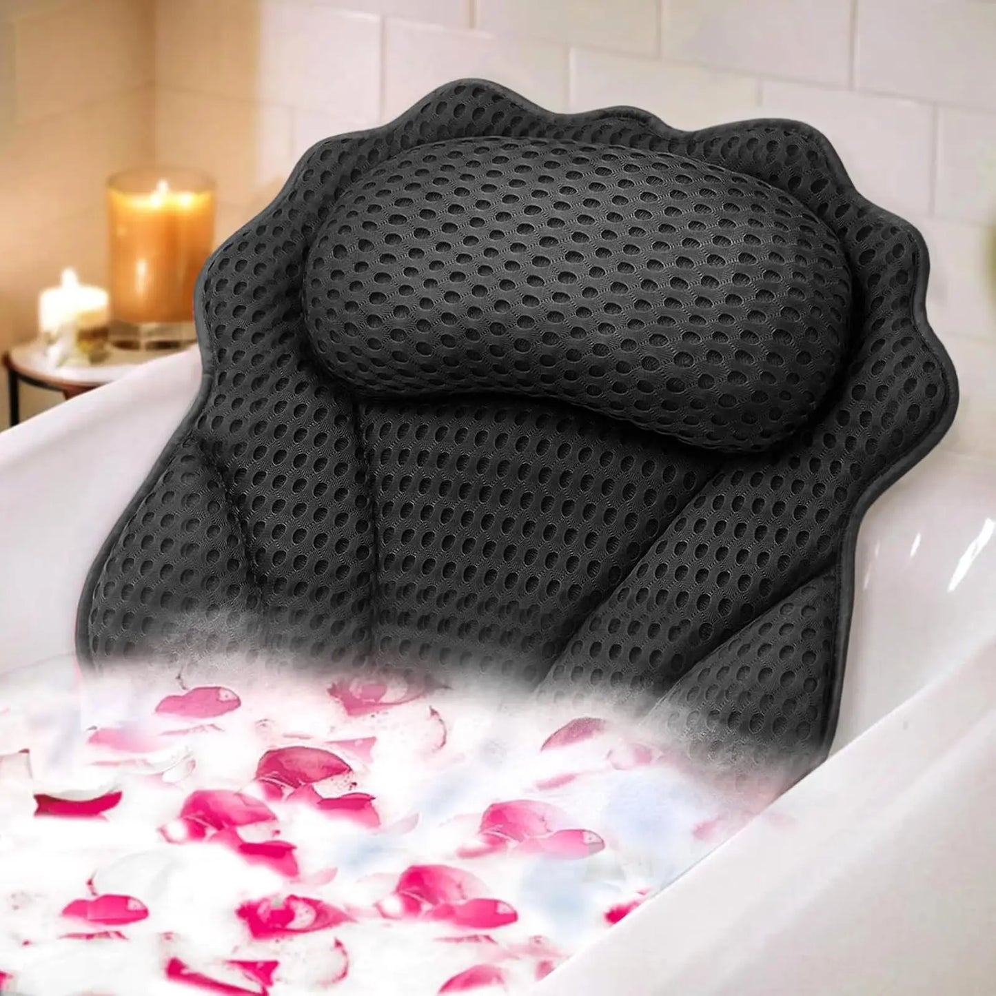 Ergonomic Bath Pillow With 6 Suction Cups For All Bathtubs