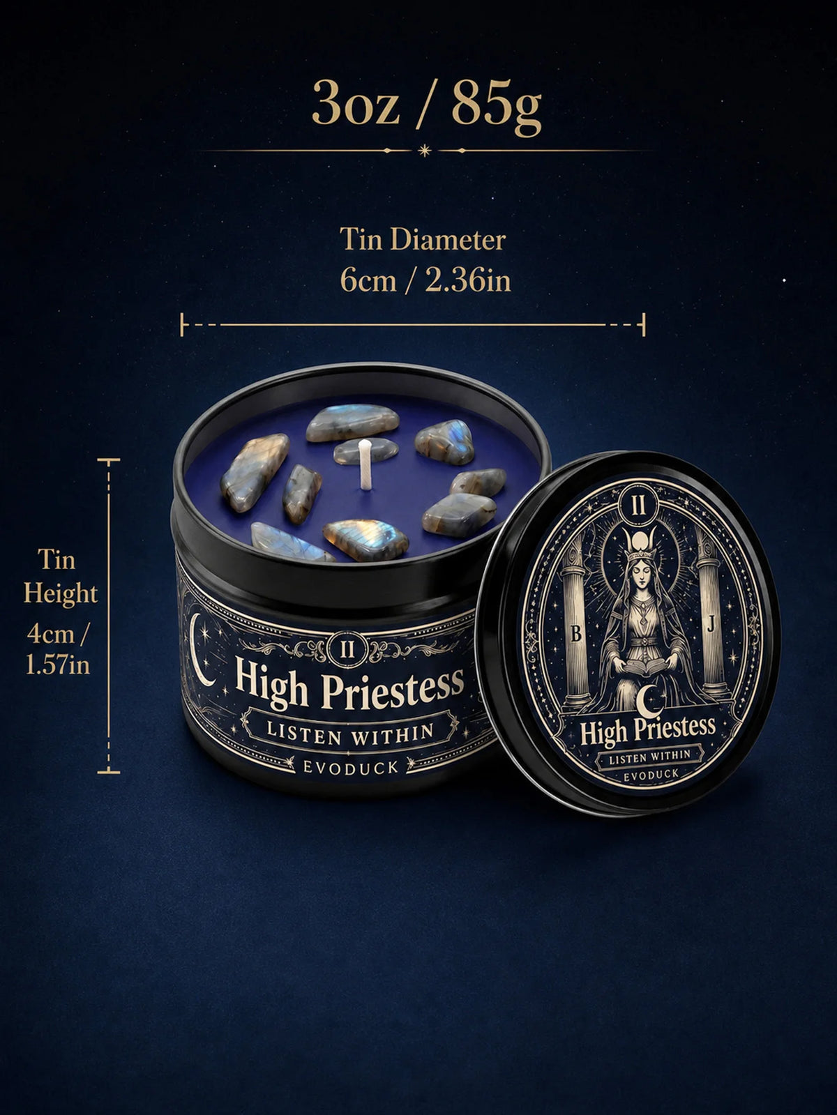 Evoduck High Priestess Tarot Scented Ritual Candle With Crystal Stones