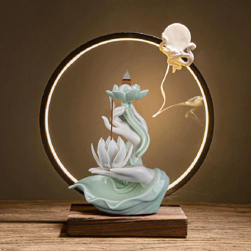 Buddha's Hand Lotus LED Reflux Incense Burner Stand USB