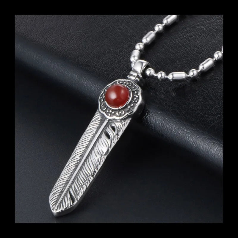 Vintage Jewelry Gothic Style, Cross Feather Round Necklace, Cast Titanium Steel Necklace SP192