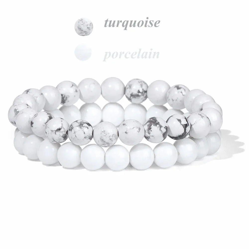 GolbalJew 2-Piece Natural Stone Bead Bracelet Set Unisex Fashion Gift