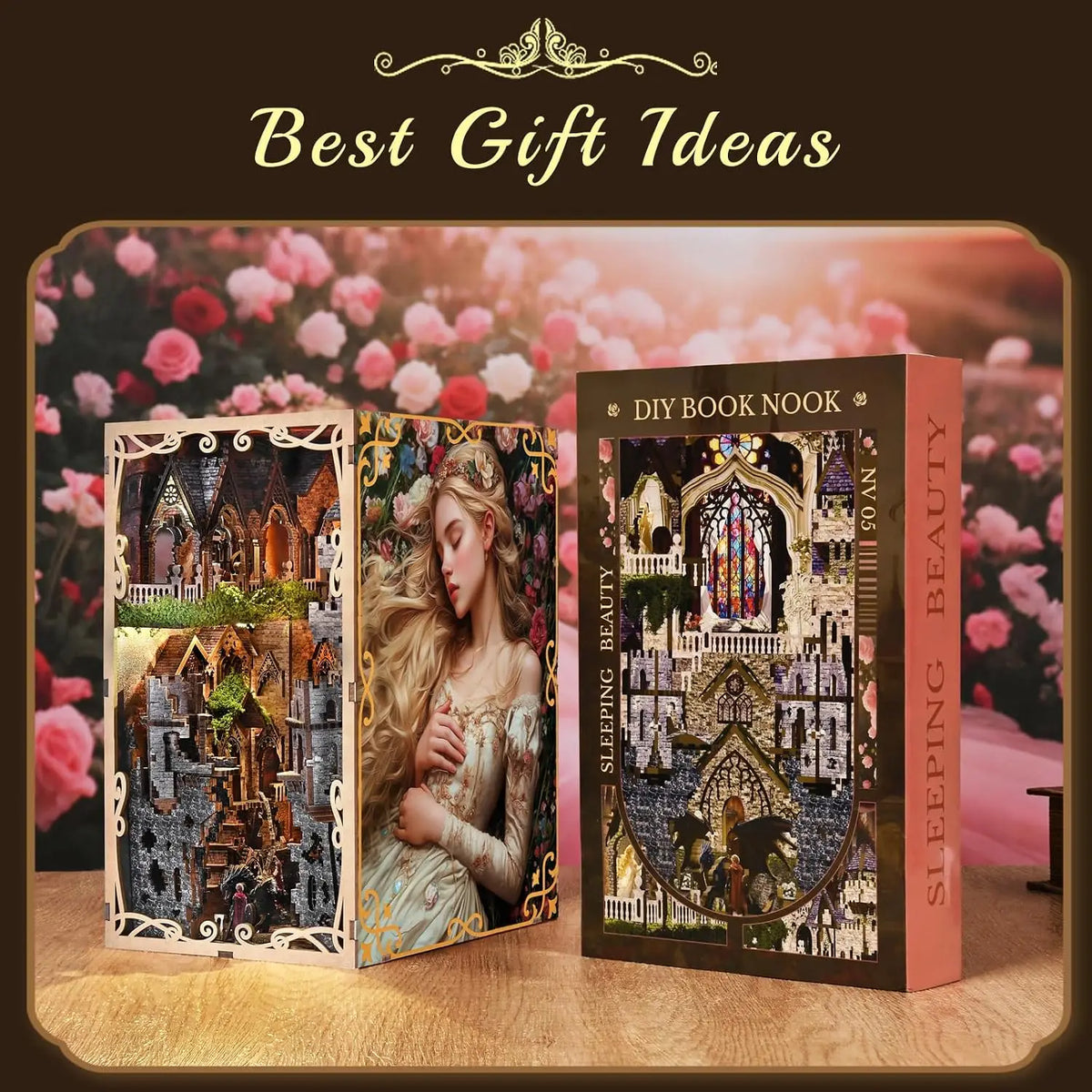 SHXI DIY Wooden Book Nook Kit With LED Miniature House
