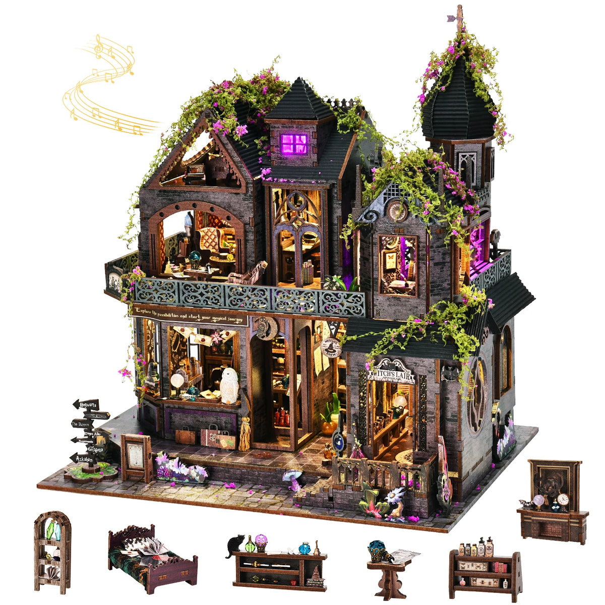 Aslowsnail 3D DIY Wooden Book Nook Kit Magical Dollhouse Model