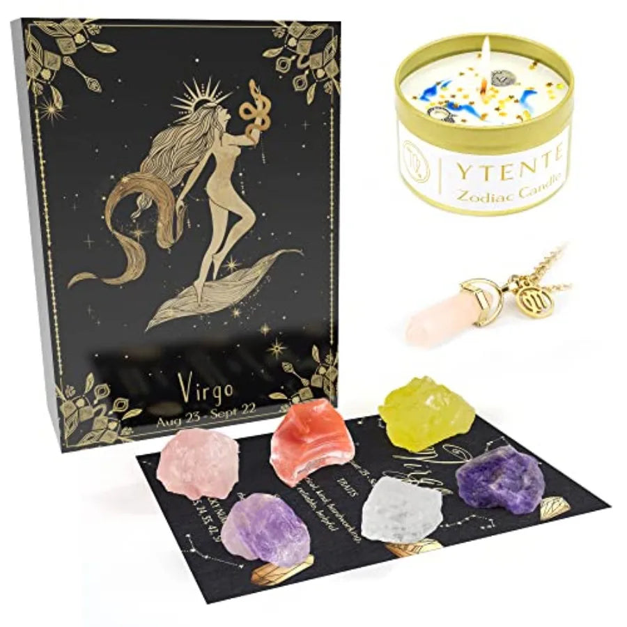 Crystals Healing Stone Gift Set With Soy Wax Zodiac Candles