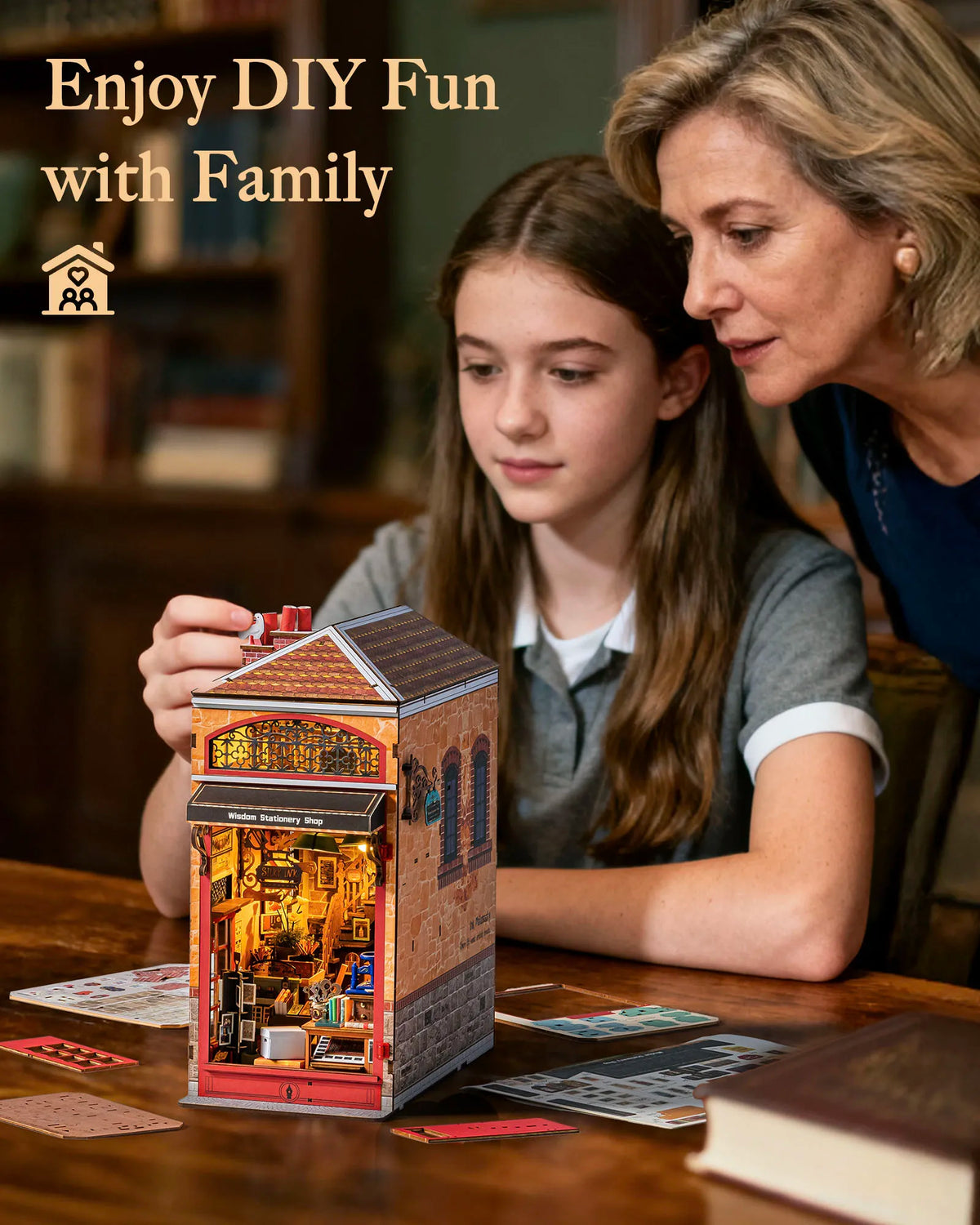 Rolife Wooden Book Nook DIY Kit LED Light Miniature Model