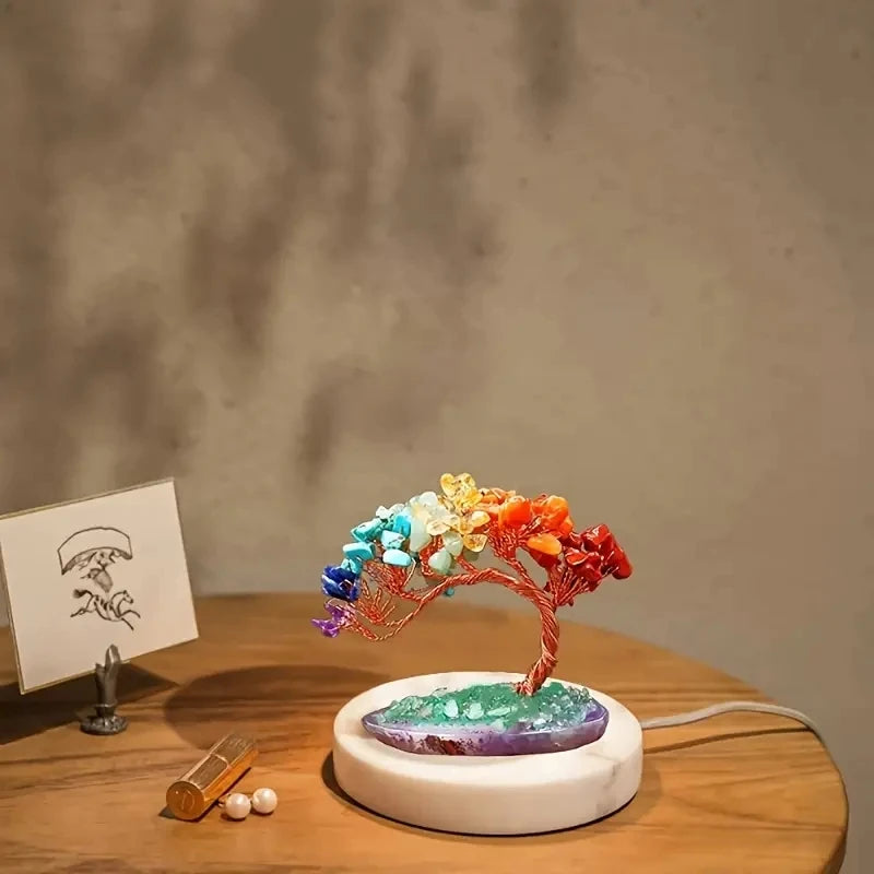 Natural Crystal Agate Fortune Tree Ornament With Copper Wire