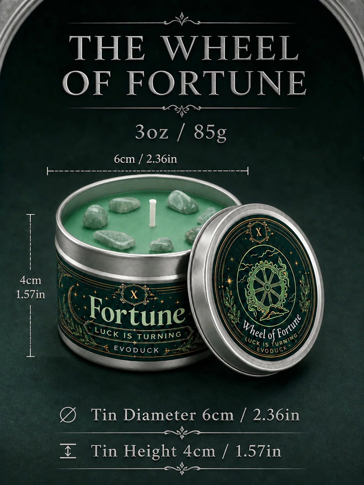 Evoduck Wheel of Fortune Tarot Candle with Crystals Spiritual Abundance