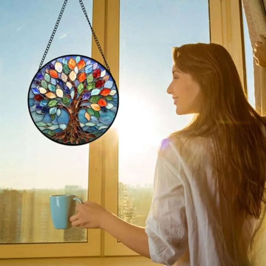 Stained Glass Tree of Life Sun Catcher Window Panel