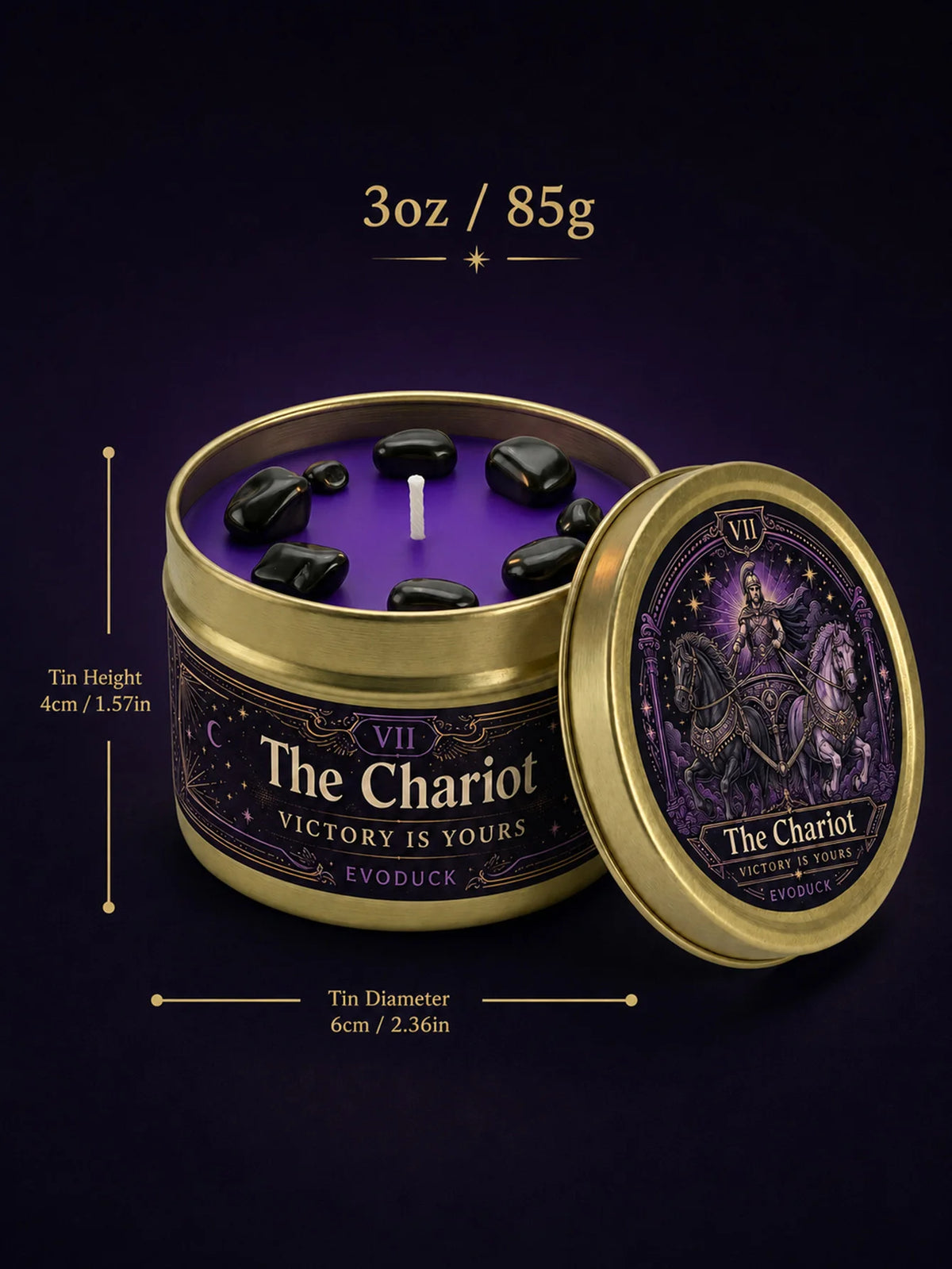 Evoduck Chariot Tarot Scented Candle With Natural Crystal Stones