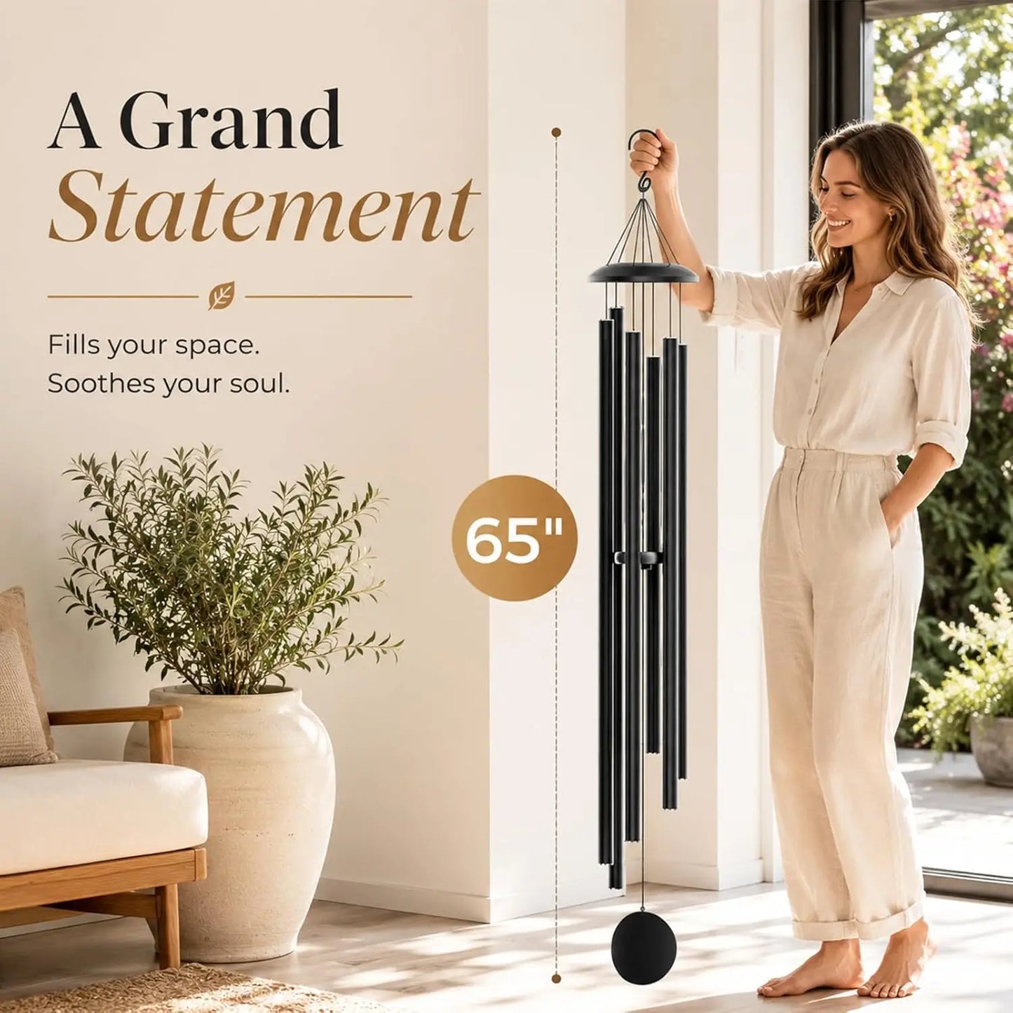 Outdoor Wind Chime With Deep Tone And Six-Tube Aluminum Tubes