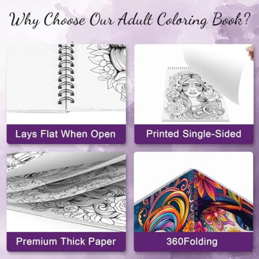 Sugar Skull Adult Coloring Book For Women Relaxation Spiral Bound