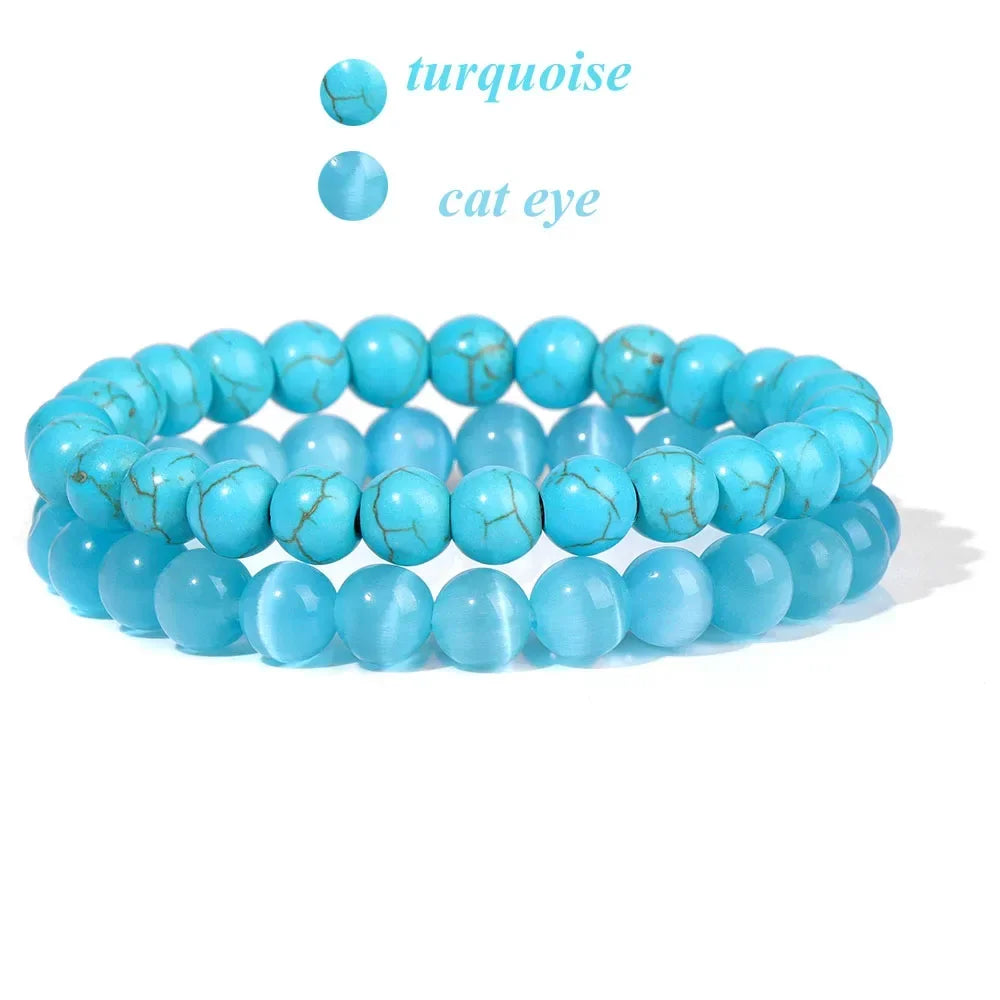GolbalJew 2-Piece Natural Stone Bead Bracelet Set Unisex Fashion Gift