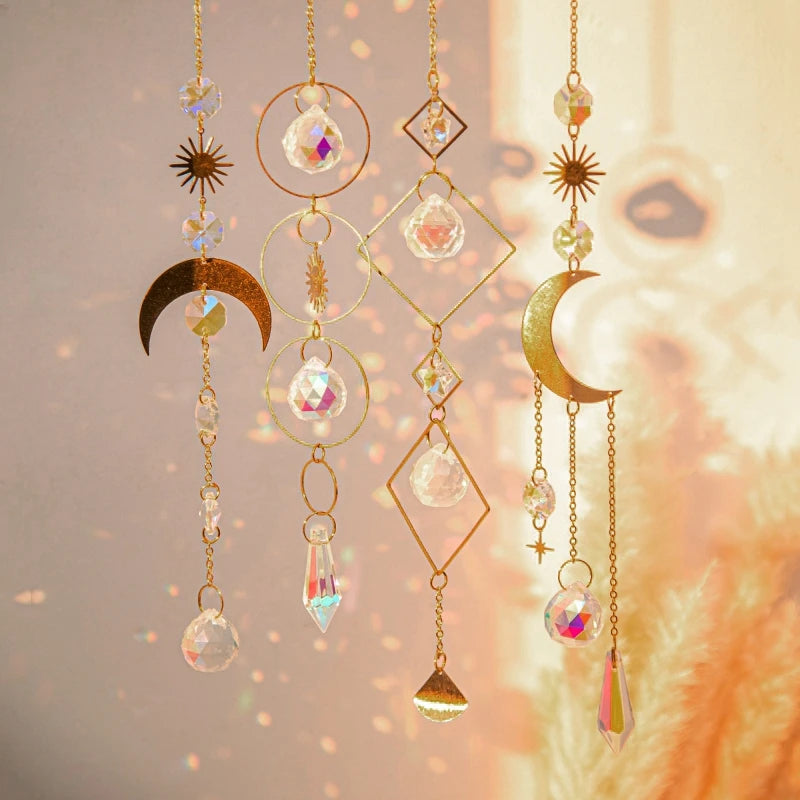 Crystal Moon Star Suncatcher Wind Chime Pendant For Outdoor Garden