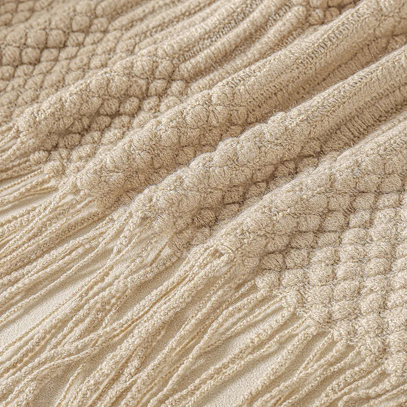 Knit Throw Blanket With Tassels All Acrylic Vintage Farmhouse
