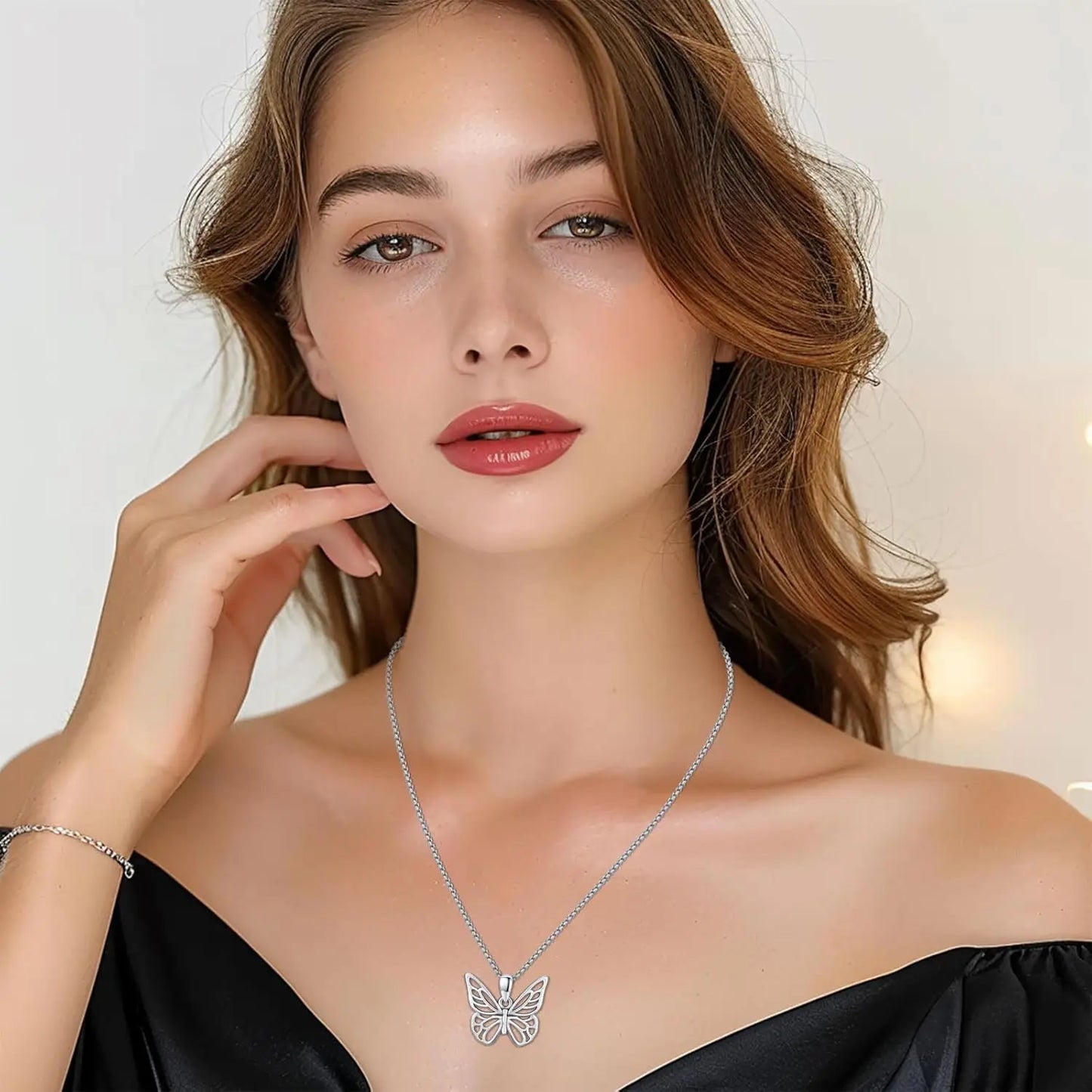 DRINSPER Butterfly Necklace 925 Sterling Silver Dainty Pendant