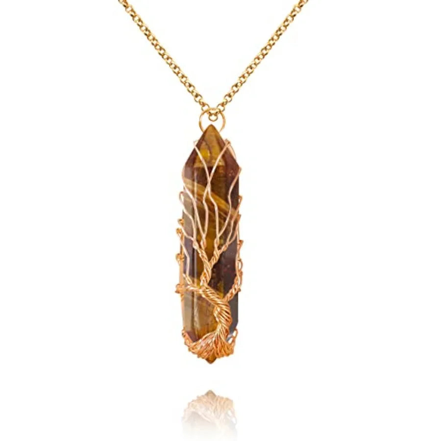 Tree Of Life Healing Crystal Necklace Wire Wrapped Quartz Pendant