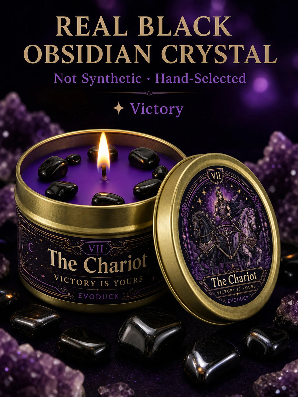 Evoduck Chariot Tarot Scented Candle With Natural Crystal Stones