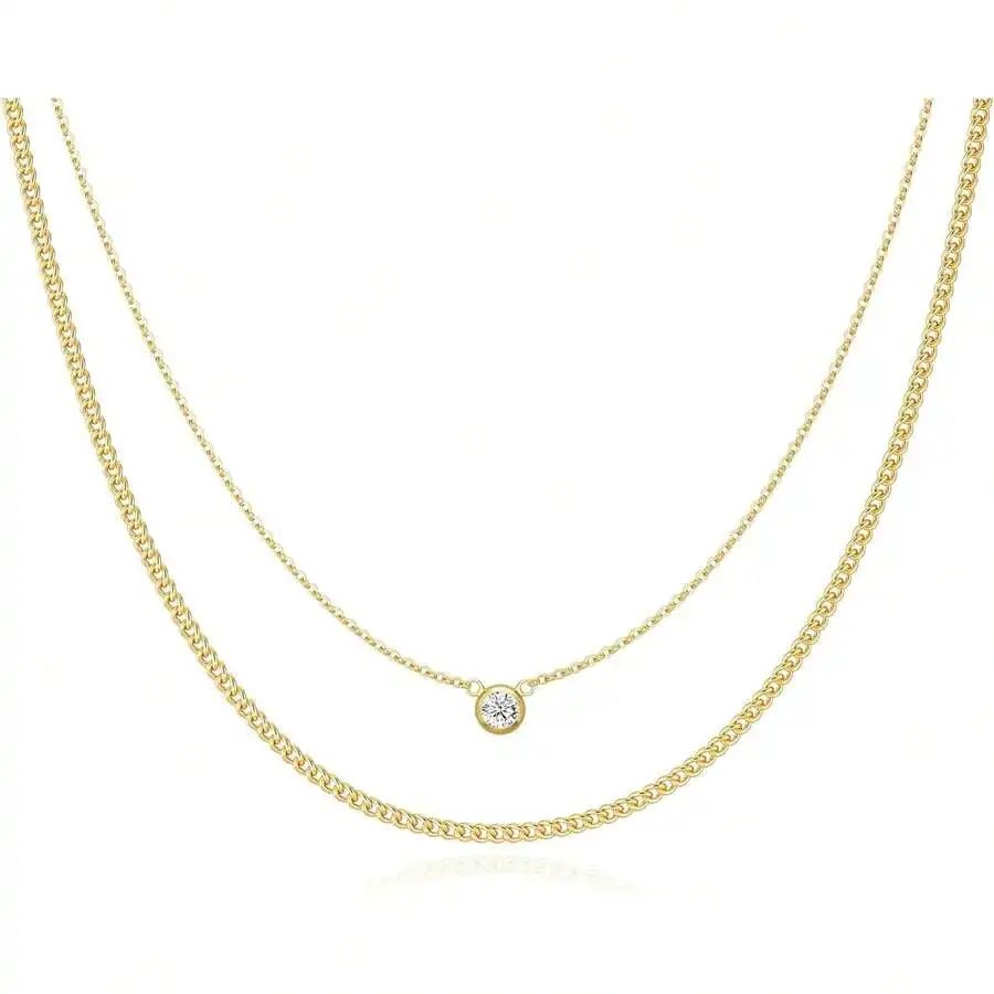 Layered CZ Pendant Necklace With Star And Crystal Charms