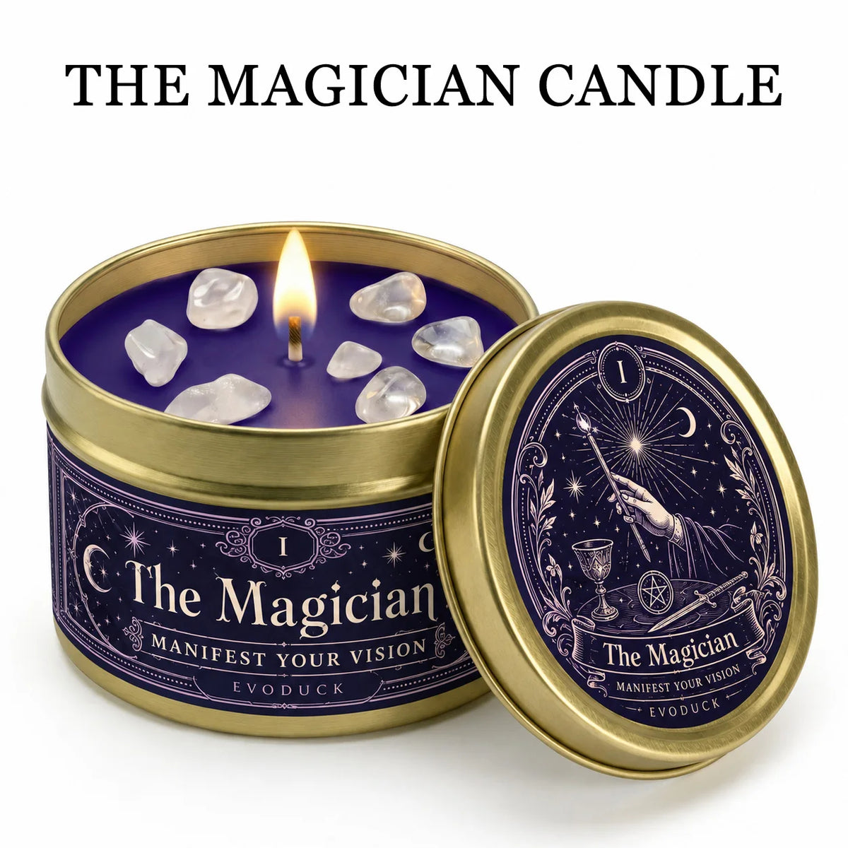 Evoduck Tarot Meditation Candle With Cardamom Sage And Clear Crystals
