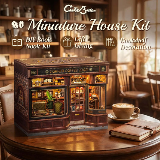 Cutbee DIY Book Nook Kit 3D Wooden Coffee Shop Miniature