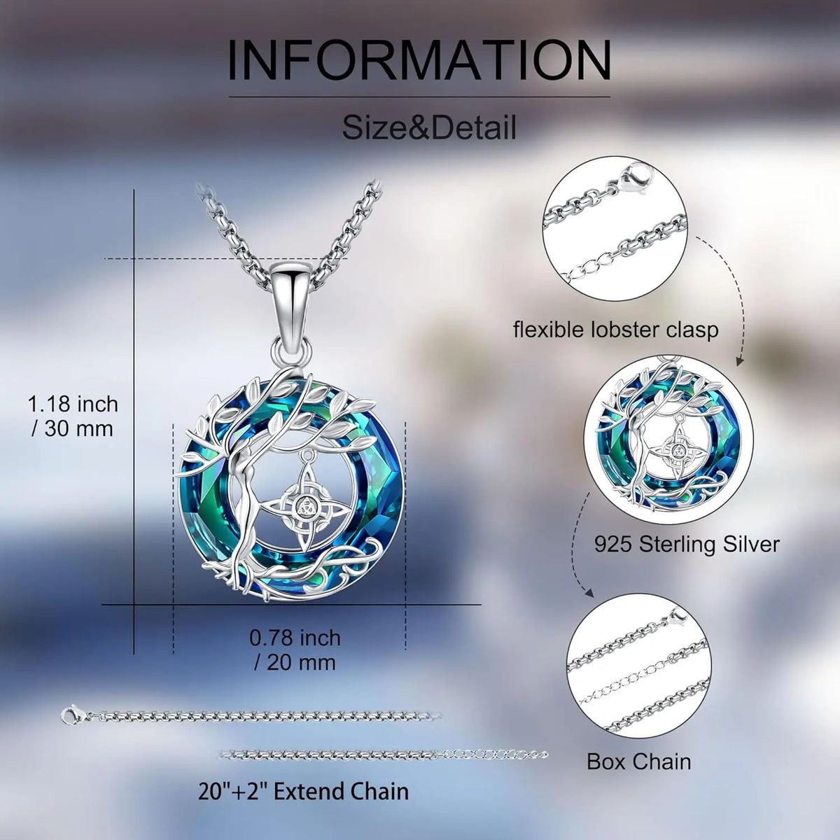 Drinsper Tree Of Life Witch Knot Sterling Silver Crystal Necklace