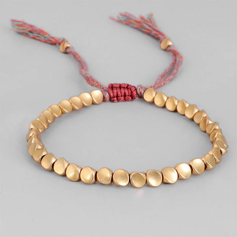 Handmade Tibetan Buddhist Rope Bracelet With Copper Beads Unisex
