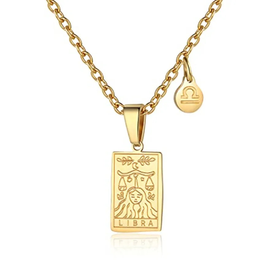 Zodiac Sign Necklace for Women Constellation Tarot Pendant Stainless Steel