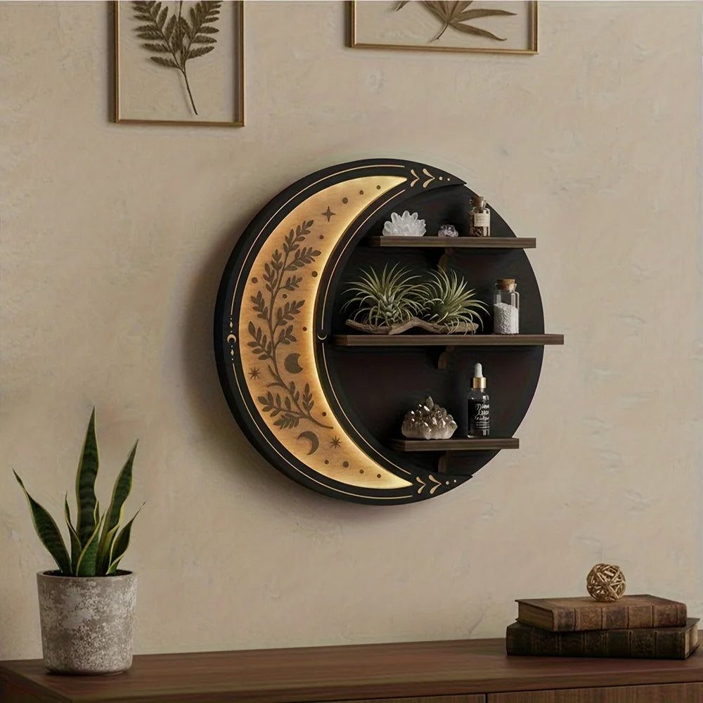 Moon Shelf Decor, Floating Shelves with Light
