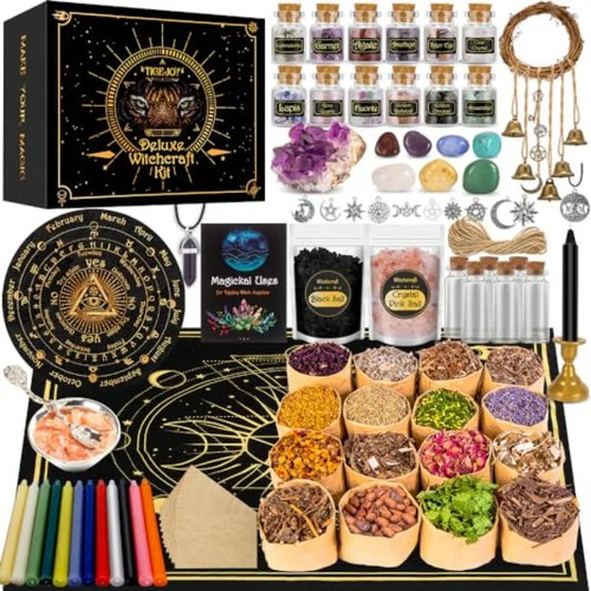 Witchcraft Spell Kit 88 Piece Wiccan Tools Amethyst Pendulum Crystals