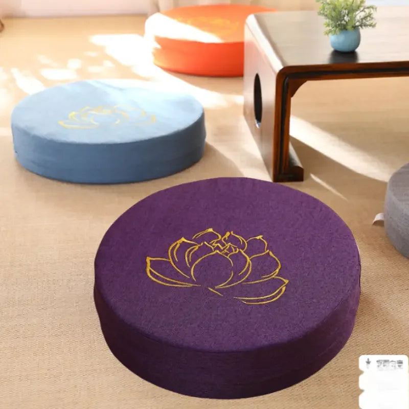 Meditation Linen Cushion Lotus Texture Backrest Pillow