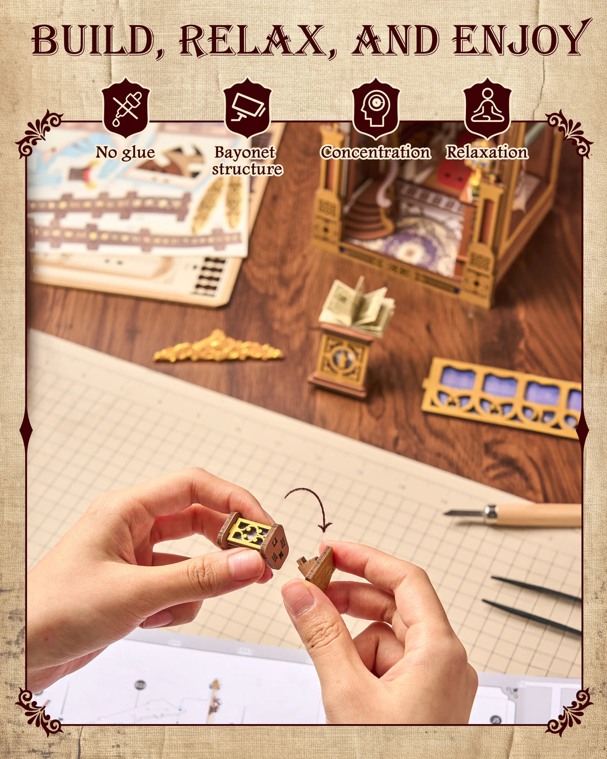 Rolife Library Of Wonders Book Nook 3D Wooden Puzzle Kit