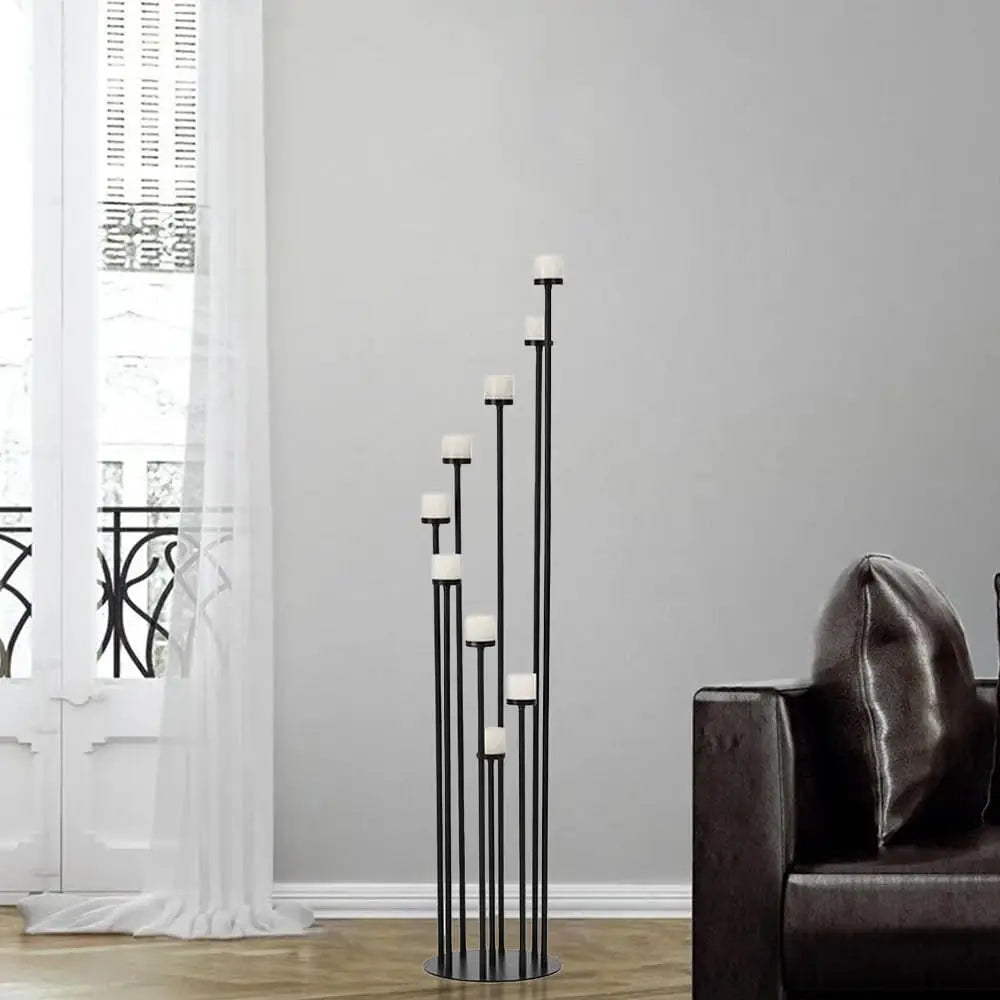 Elegant Metal Floor Candle Holders Nine Arm Taper Centerpiece Stand