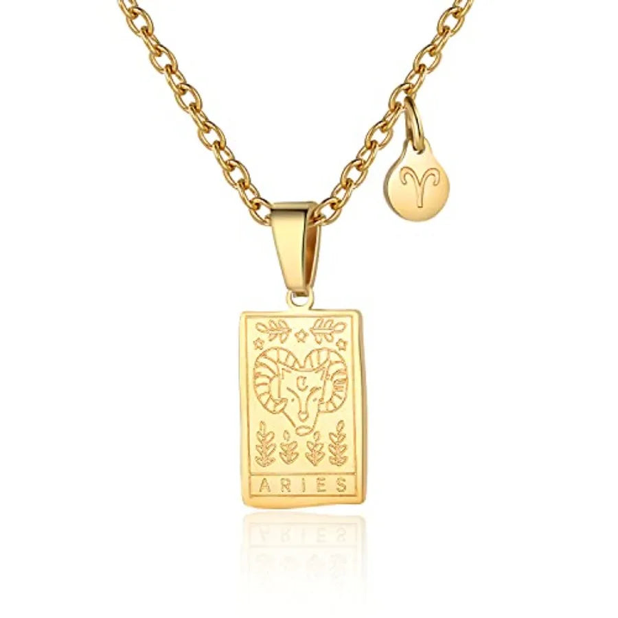 Zodiac Sign Necklace for Women Constellation Tarot Pendant Stainless Steel