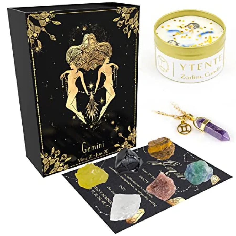 Crystals Healing Stone Gift Set With Soy Wax Zodiac Candles