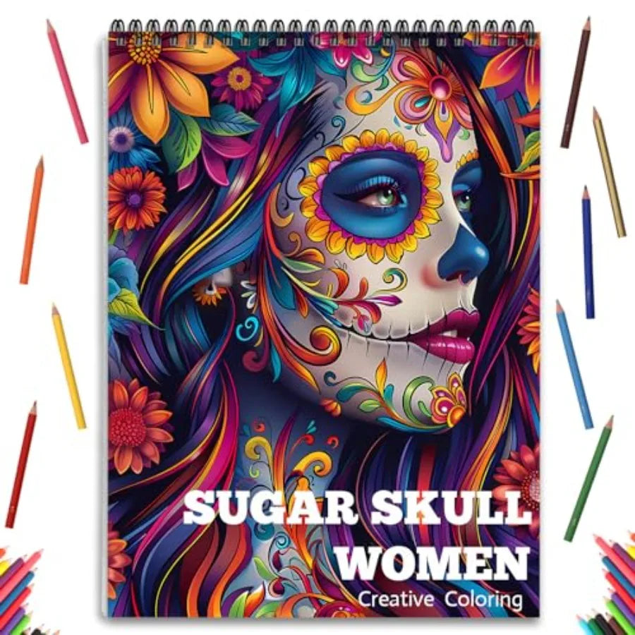 Sugar Skull Adult Coloring Book For Women Relaxation Spiral Bound
