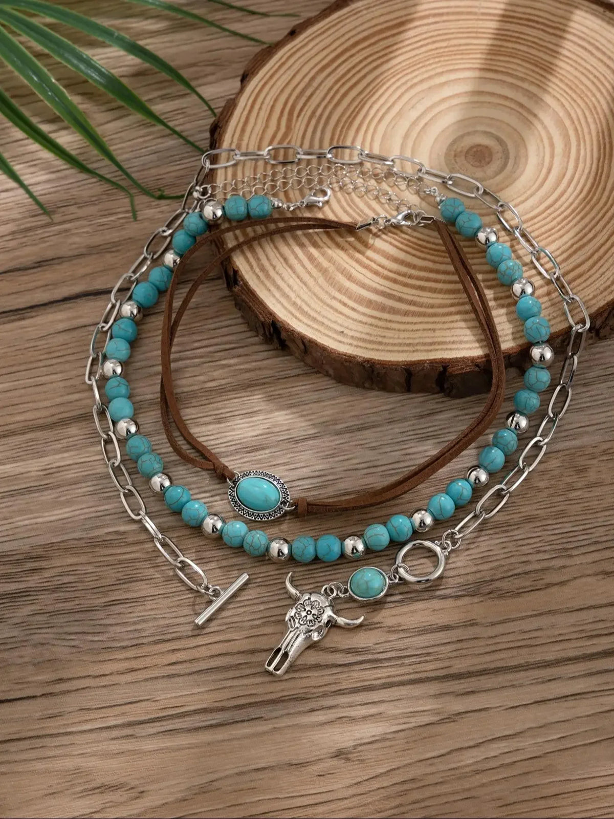 Three Piece Bohemian Layered Necklace Set Western Beaded Chain