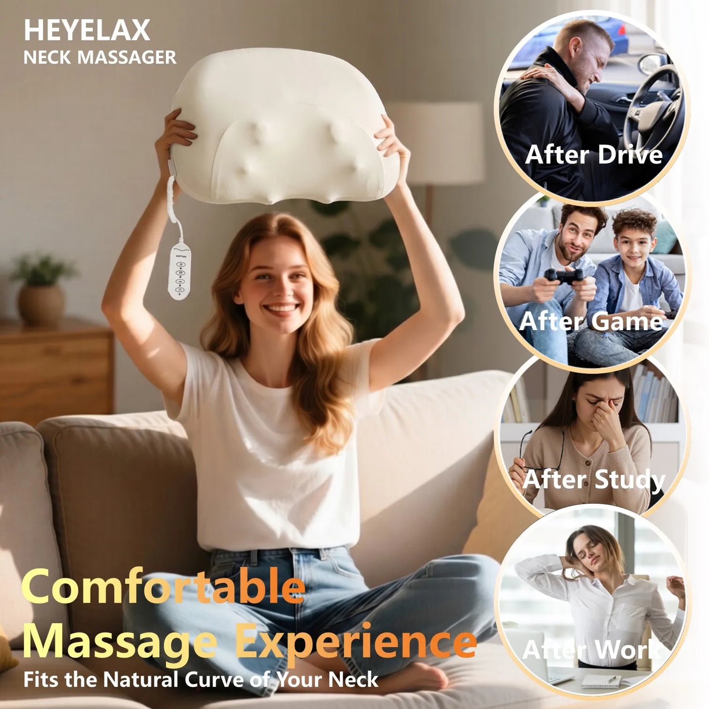 Heyelax Neck Massager Pillow With Heat Shiatsu Massage
