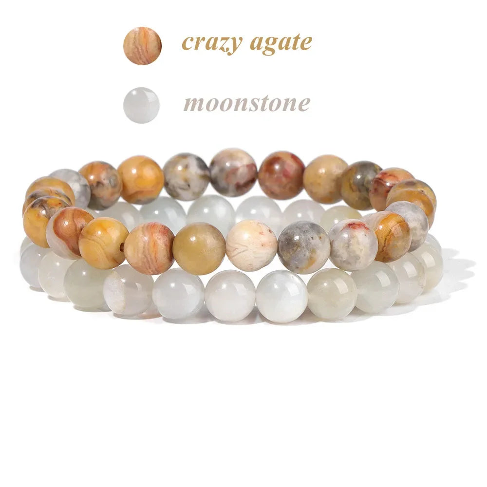GolbalJew 2-Piece Natural Stone Bead Bracelet Set Unisex Fashion Gift