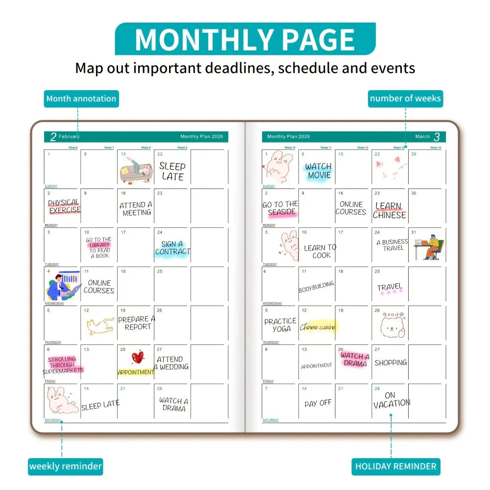 Self-Discipline Planner With Weekly and Monthly Layouts Portable