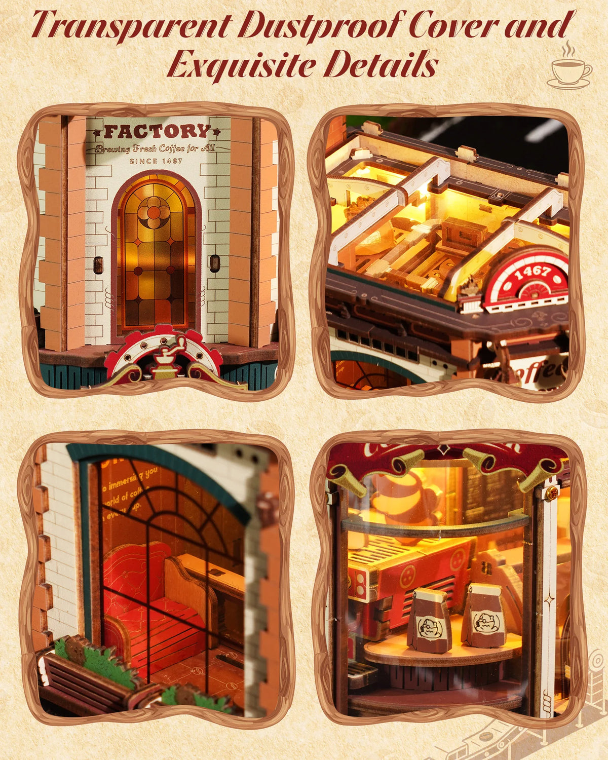 ROKR Wooden 3D Puzzle Dream Coffee Factory Music Box Kit