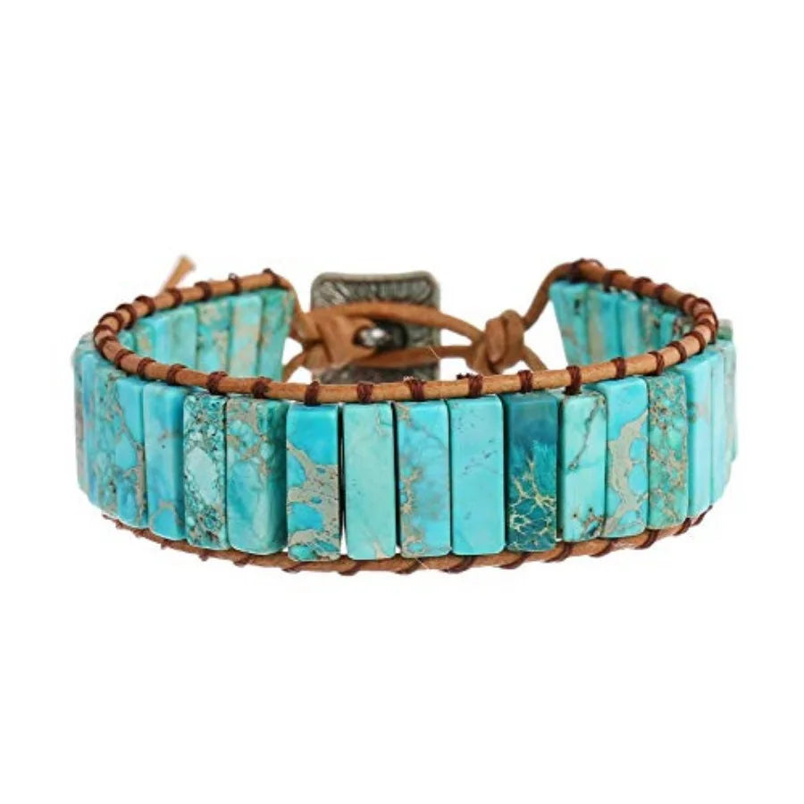Boho Handmade Natural Stone Crystal Leather Bead Wrap Bracelets Collection