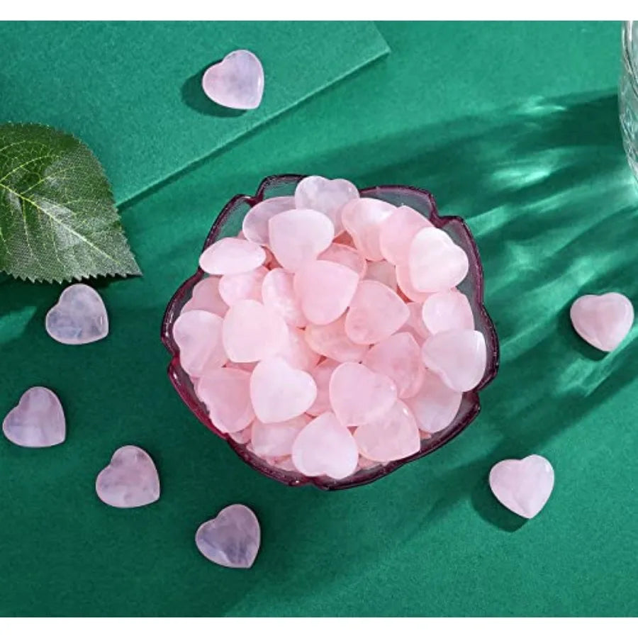 Rose Quartz Heart Crystals Natural Healing Stones Pocket Gems
