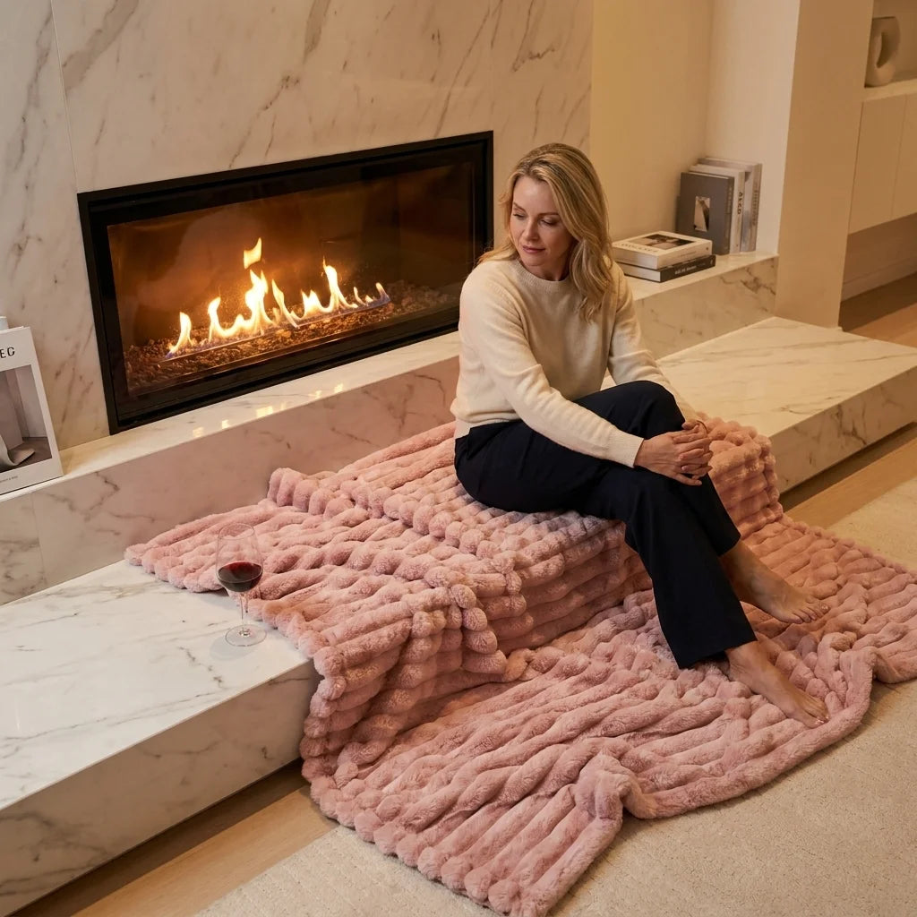 Cozy Striped Velour Blanket Ultra Soft Plush Throw Machine Washable
