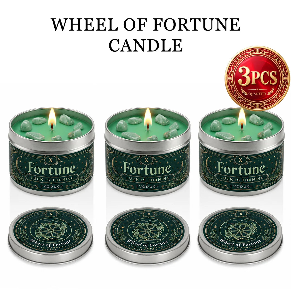 Evoduck Wheel of Fortune Tarot Candle with Crystals Spiritual Abundance