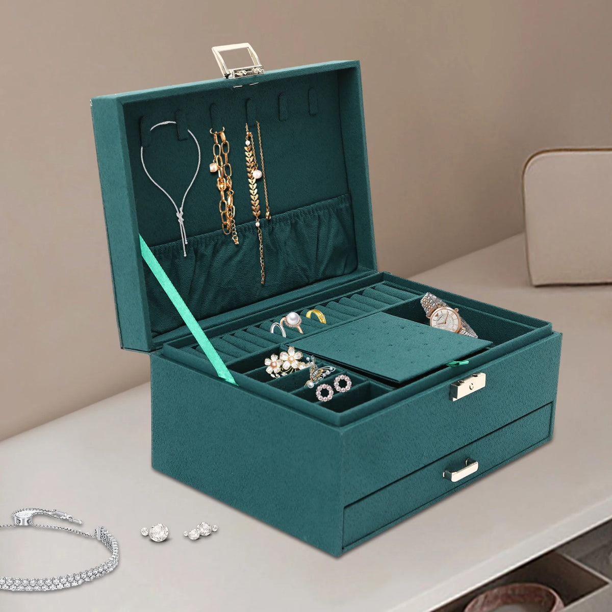 Three Tier Jewelry Box Organizer With Ring And Earring Storage