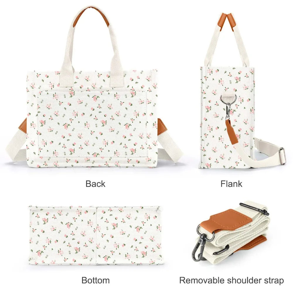 Canvas Tote Bag For Women With Pockets Crossbody Shoulder Bag