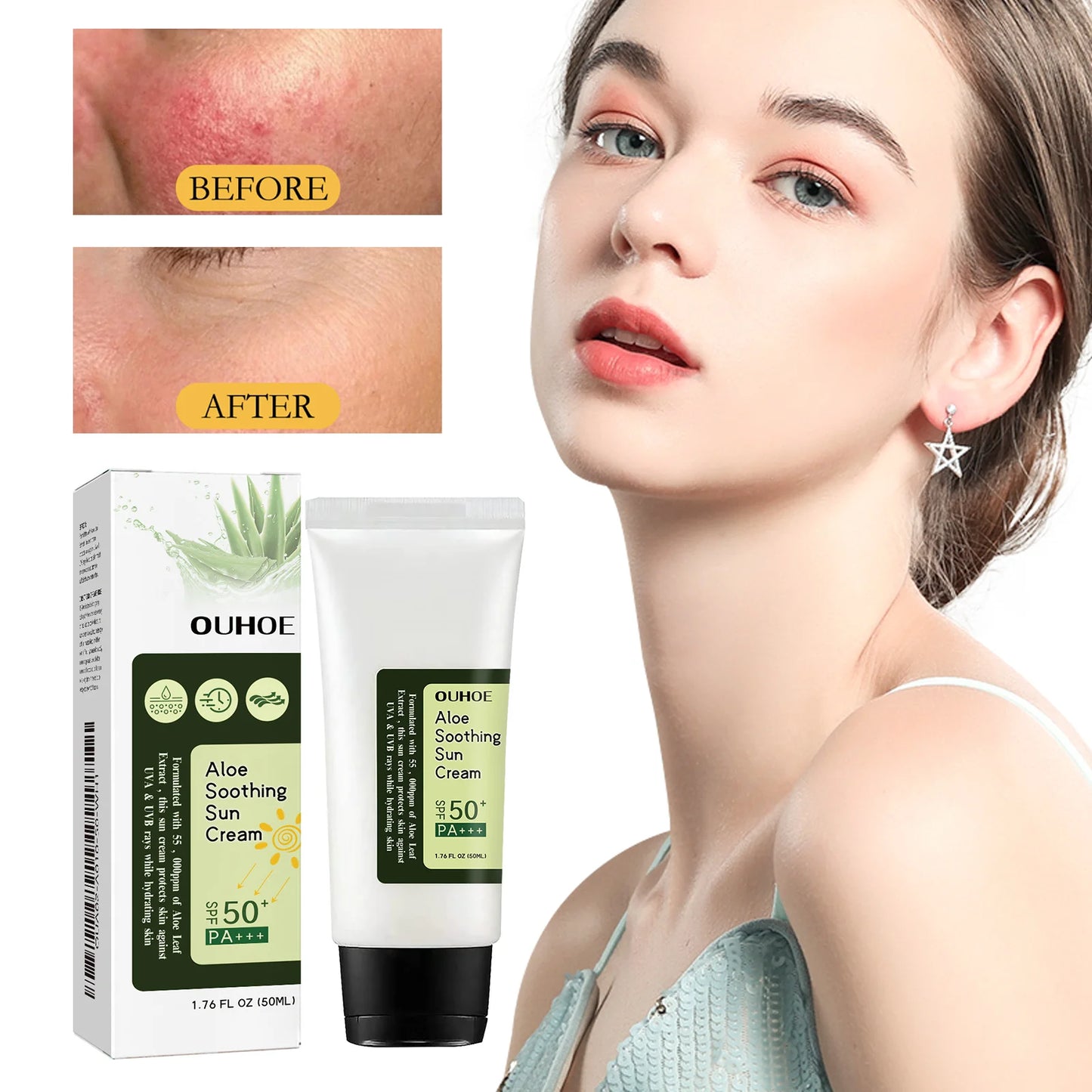 Ouhoe Aloe Vera Sunscreen SPF 50 Hydrating Cream For Daily Sun Protection