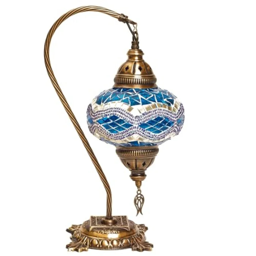 Handmade Turkish Mosaic Table Lamp With Antique Bronze Base